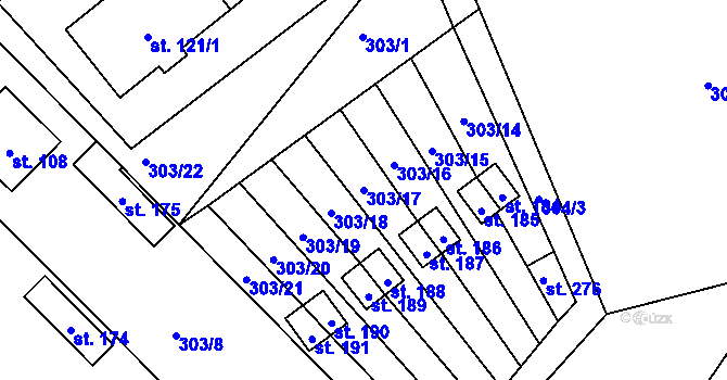 Parcela st. 303/17 v KÚ Rodvínov, Katastrální mapa