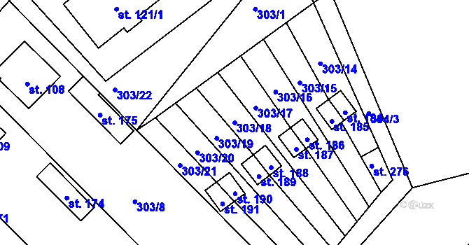 Parcela st. 303/18 v KÚ Rodvínov, Katastrální mapa