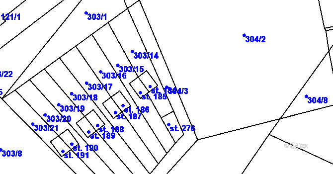 Parcela st. 304/3 v KÚ Rodvínov, Katastrální mapa