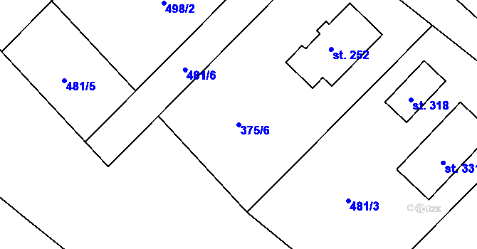 Parcela st. 375/6 v KÚ Rodvínov, Katastrální mapa