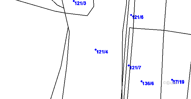 Parcela st. 121/4 v KÚ Rodvínov, Katastrální mapa