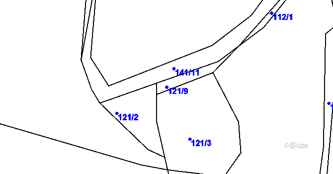 Parcela st. 121/9 v KÚ Rodvínov, Katastrální mapa