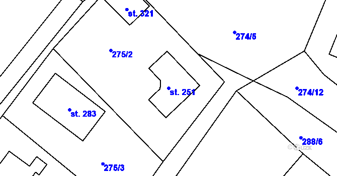 Parcela st. 251 v KÚ Rodvínov, Katastrální mapa