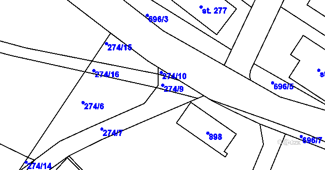 Parcela st. 274/9 v KÚ Rodvínov, Katastrální mapa