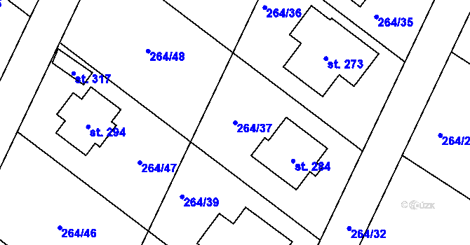 Parcela st. 264/37 v KÚ Rodvínov, Katastrální mapa