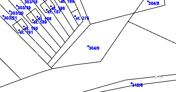 Parcela st. 304/9 v KÚ Rodvínov, Katastrální mapa