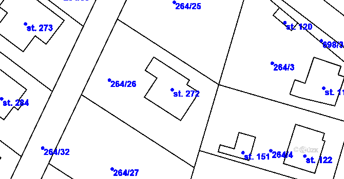 Parcela st. 272 v KÚ Rodvínov, Katastrální mapa
