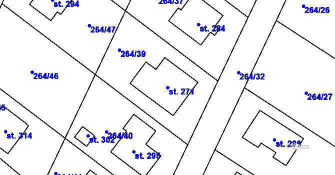 Parcela st. 271 v KÚ Rodvínov, Katastrální mapa