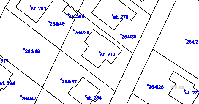 Parcela st. 273 v KÚ Rodvínov, Katastrální mapa