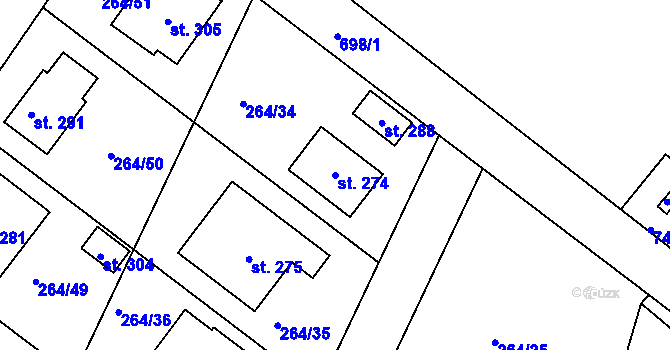 Parcela st. 274 v KÚ Rodvínov, Katastrální mapa