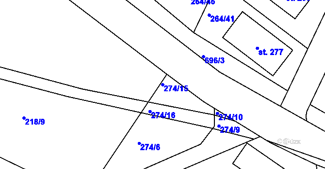 Parcela st. 274/15 v KÚ Rodvínov, Katastrální mapa