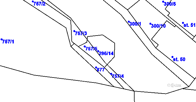 Parcela st. 296/14 v KÚ Rodvínov, Katastrální mapa