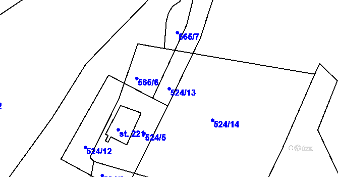 Parcela st. 524/13 v KÚ Rodvínov, Katastrální mapa