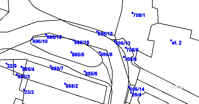 Parcela st. 696/8 v KÚ Rodvínov, Katastrální mapa