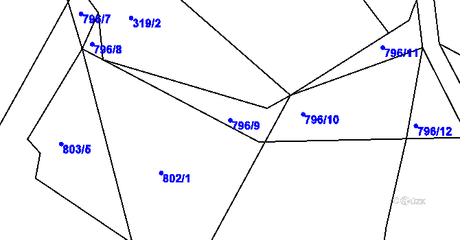 Parcela st. 796/9 v KÚ Rodvínov, Katastrální mapa