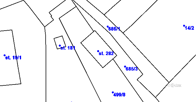 Parcela st. 282 v KÚ Rodvínov, Katastrální mapa