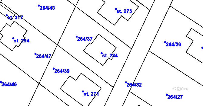 Parcela st. 284 v KÚ Rodvínov, Katastrální mapa