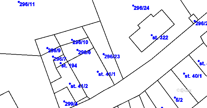 Parcela st. 296/23 v KÚ Rodvínov, Katastrální mapa