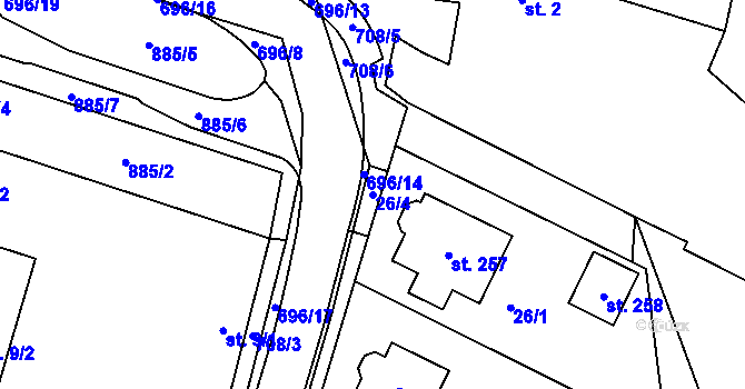 Parcela st. 26/4 v KÚ Rodvínov, Katastrální mapa