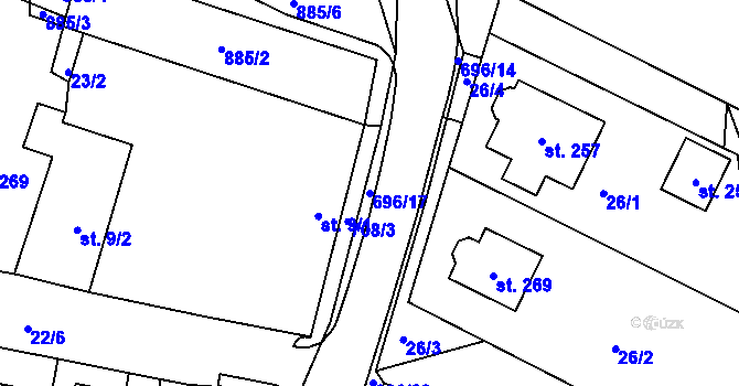 Parcela st. 696/17 v KÚ Rodvínov, Katastrální mapa