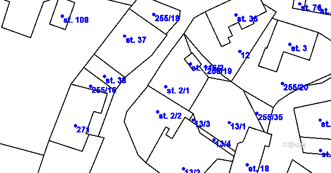 Parcela st. 2/1 v KÚ Rohanov, Katastrální mapa