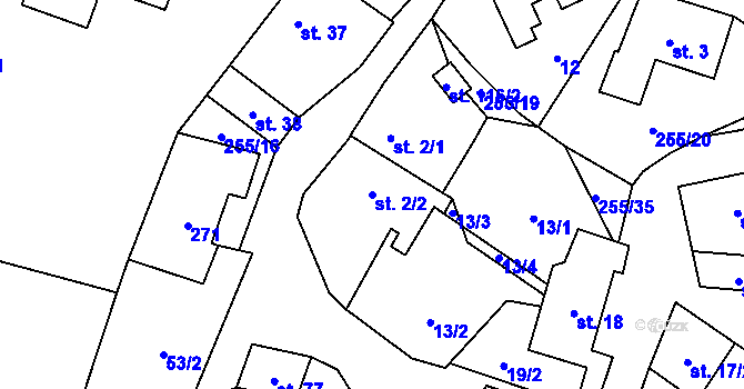 Parcela st. 2/2 v KÚ Rohanov, Katastrální mapa