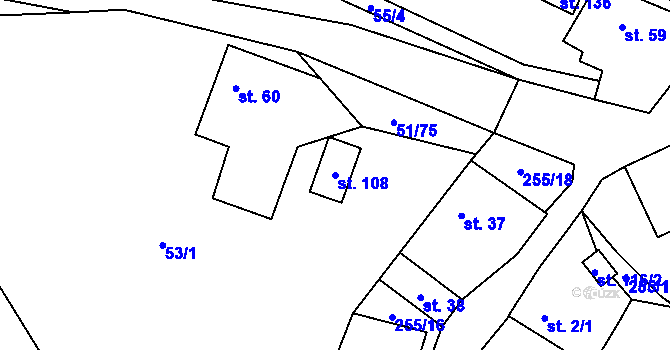 Parcela st. 108 v KÚ Rohanov, Katastrální mapa