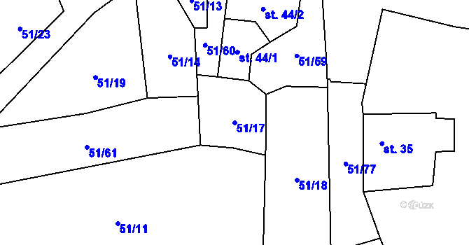 Parcela st. 51/17 v KÚ Rohanov, Katastrální mapa