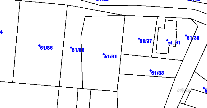 Parcela st. 51/91 v KÚ Rohanov, Katastrální mapa