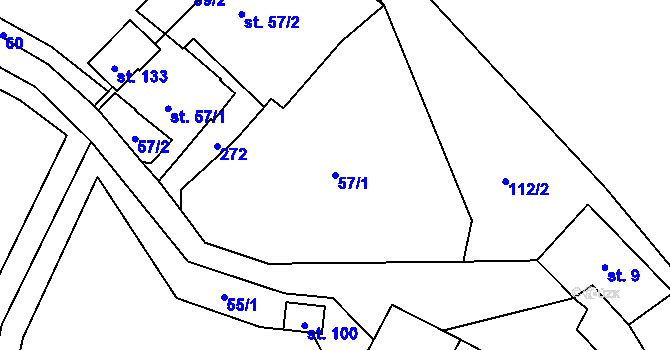 Parcela st. 57/1 v KÚ Rohanov, Katastrální mapa