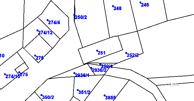 Parcela st. 251 v KÚ Rohatec, Katastrální mapa