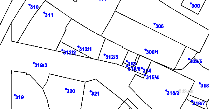 Parcela st. 312/3 v KÚ Rohatec, Katastrální mapa