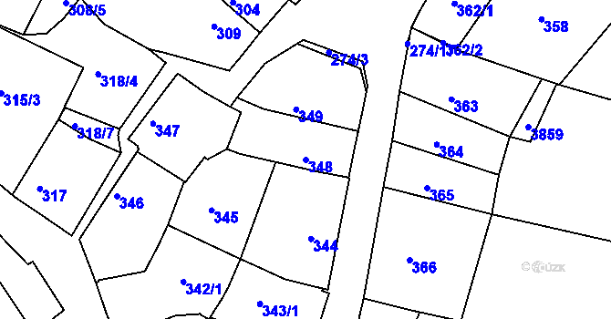 Parcela st. 348 v KÚ Rohatec, Katastrální mapa