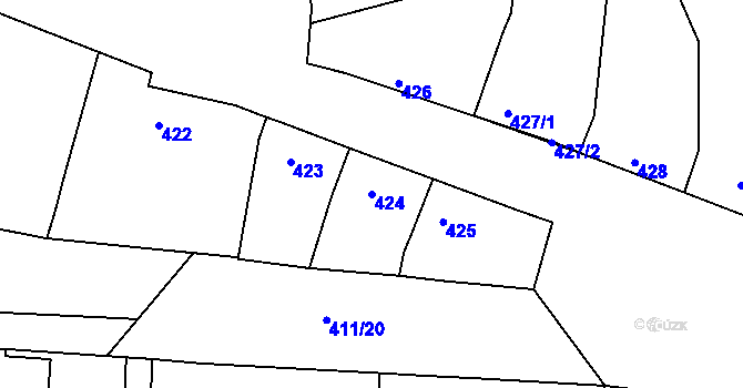 Parcela st. 424 v KÚ Rohatec, Katastrální mapa