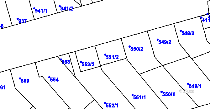 Parcela st. 551/2 v KÚ Rohatec, Katastrální mapa
