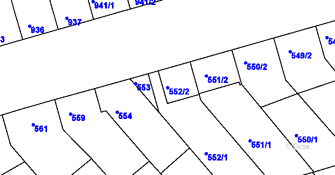 Parcela st. 552/2 v KÚ Rohatec, Katastrální mapa