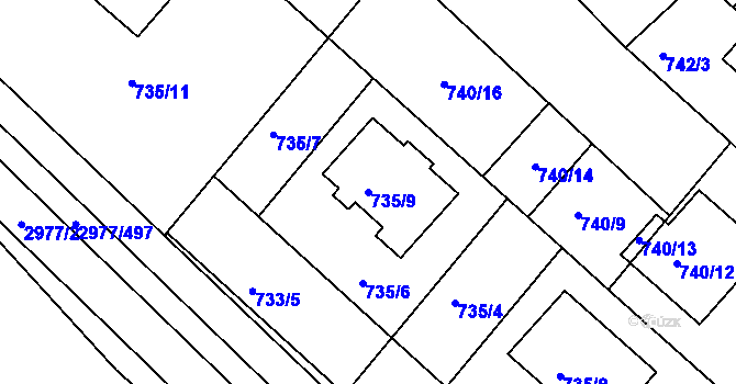Parcela st. 735/9 v KÚ Rohatec, Katastrální mapa