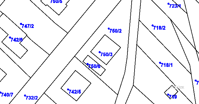 Parcela st. 750/3 v KÚ Rohatec, Katastrální mapa