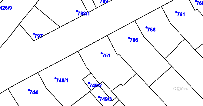 Parcela st. 751 v KÚ Rohatec, Katastrální mapa