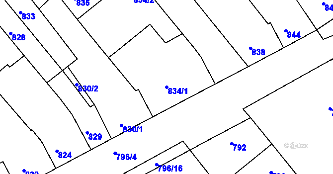 Parcela st. 834/1 v KÚ Rohatec, Katastrální mapa