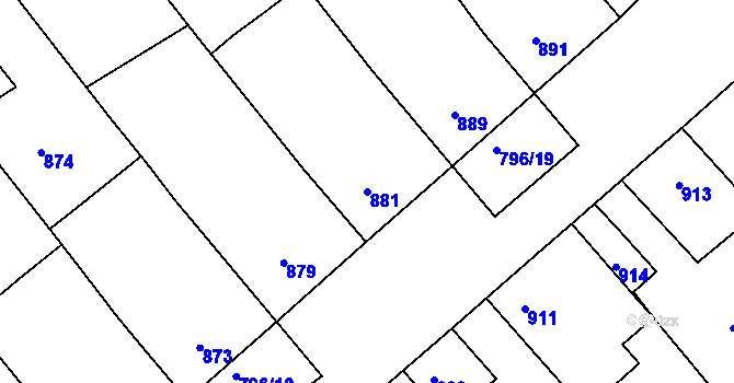 Parcela st. 881 v KÚ Rohatec, Katastrální mapa