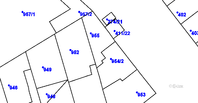 Parcela st. 954/1 v KÚ Rohatec, Katastrální mapa