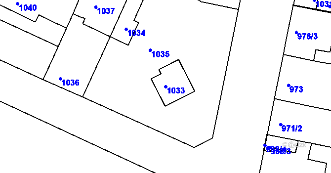 Parcela st. 1033 v KÚ Rohatec, Katastrální mapa