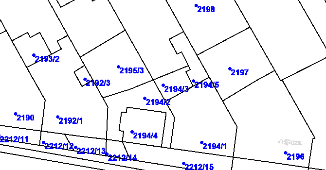 Parcela st. 2194/3 v KÚ Rohatec, Katastrální mapa