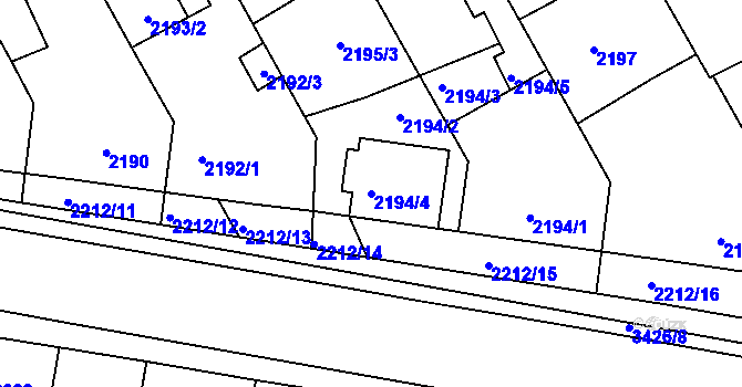 Parcela st. 2194/4 v KÚ Rohatec, Katastrální mapa