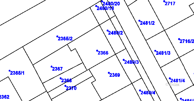 Parcela st. 2366 v KÚ Rohatec, Katastrální mapa