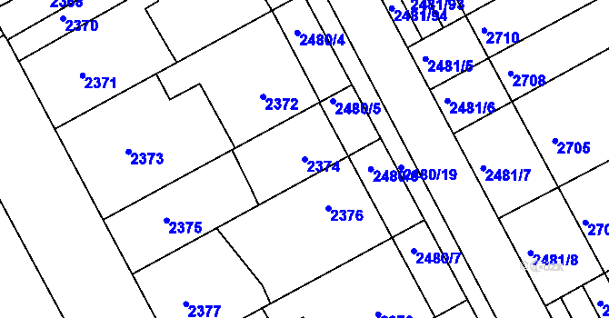 Parcela st. 2374 v KÚ Rohatec, Katastrální mapa