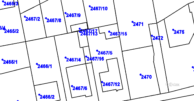 Parcela st. 2467/5 v KÚ Rohatec, Katastrální mapa