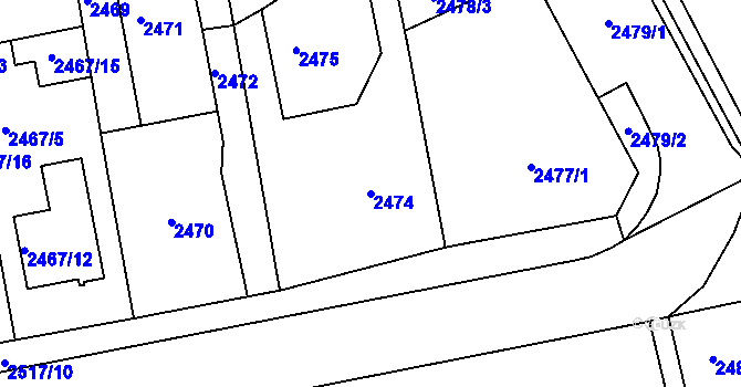 Parcela st. 2474 v KÚ Rohatec, Katastrální mapa
