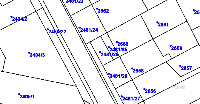Parcela st. 2481/25 v KÚ Rohatec, Katastrální mapa